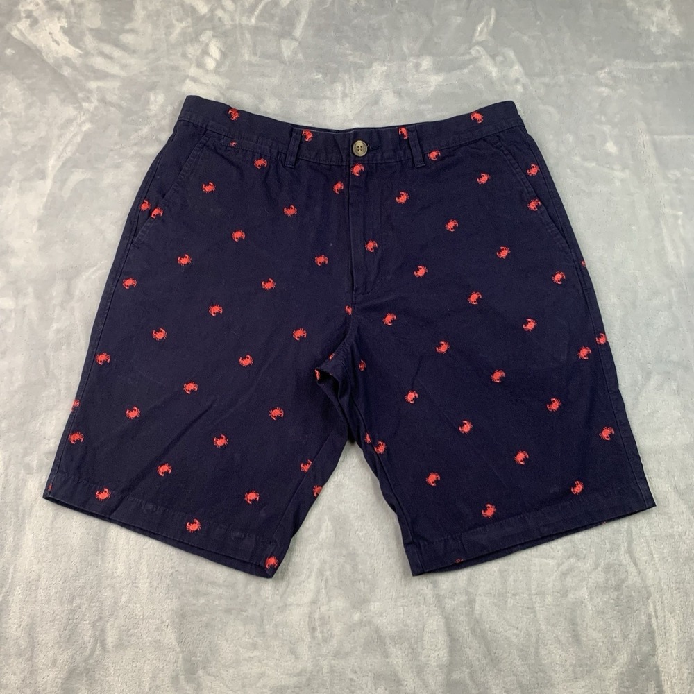 Merona Shorts Men's 34 Blue Chino Baltimore Crab Print‎ Cotton
